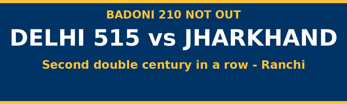 Badoni Smashes Unbeaten 210 as Delhi Pile Up 515 in Ranji Trophy