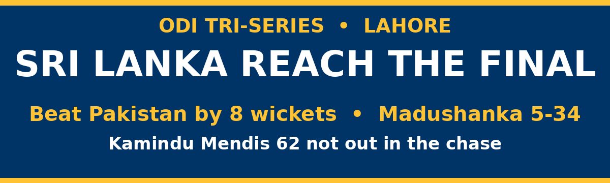 Sri Lanka Crush Pakistan by 8 Wickets to Reach Tri-Series Final