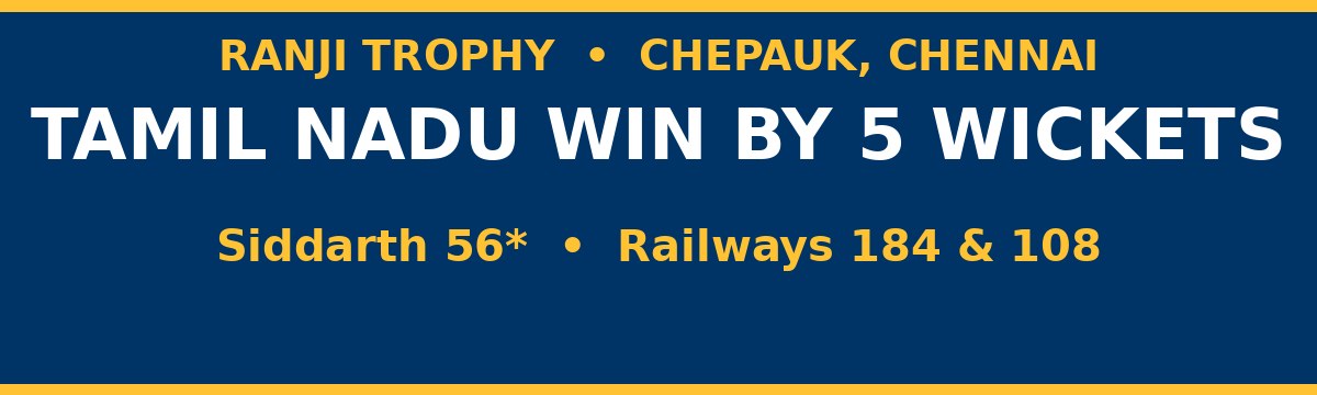 Siddarth's Unbeaten 56 Seals Tamil Nadu's Five-Wicket Win Over Railways